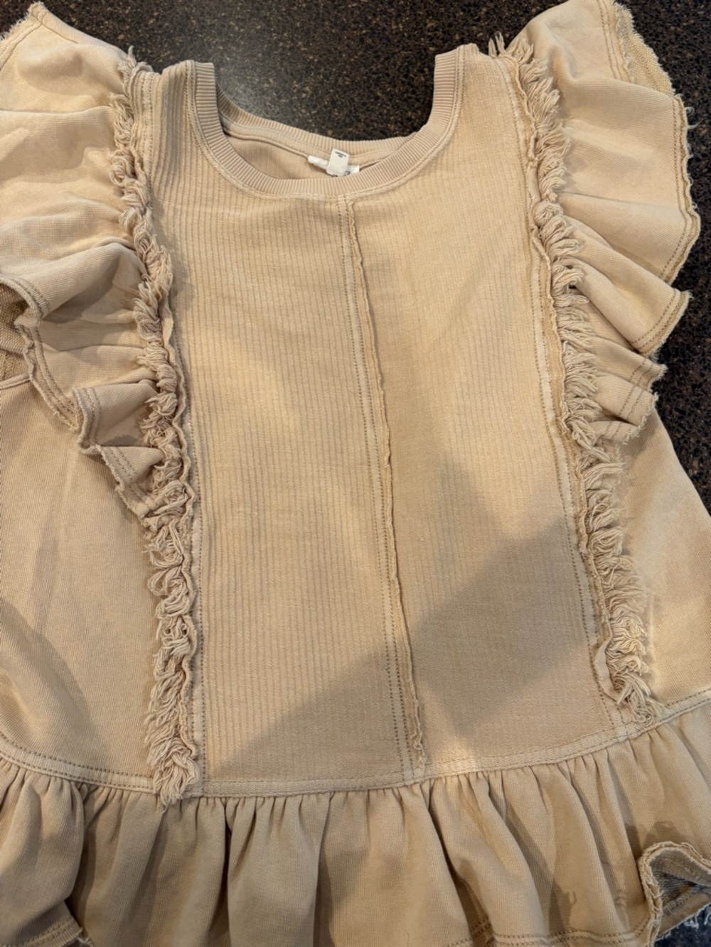 Anthropologie Fringed Ruffle Sweatshirt in Beige